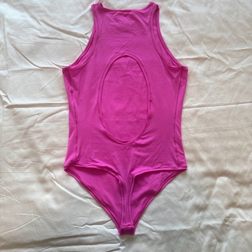 DONATING SOON- PINK VICTORIA’S SECRET High Neck Open Back Base Stretch Bodysuit